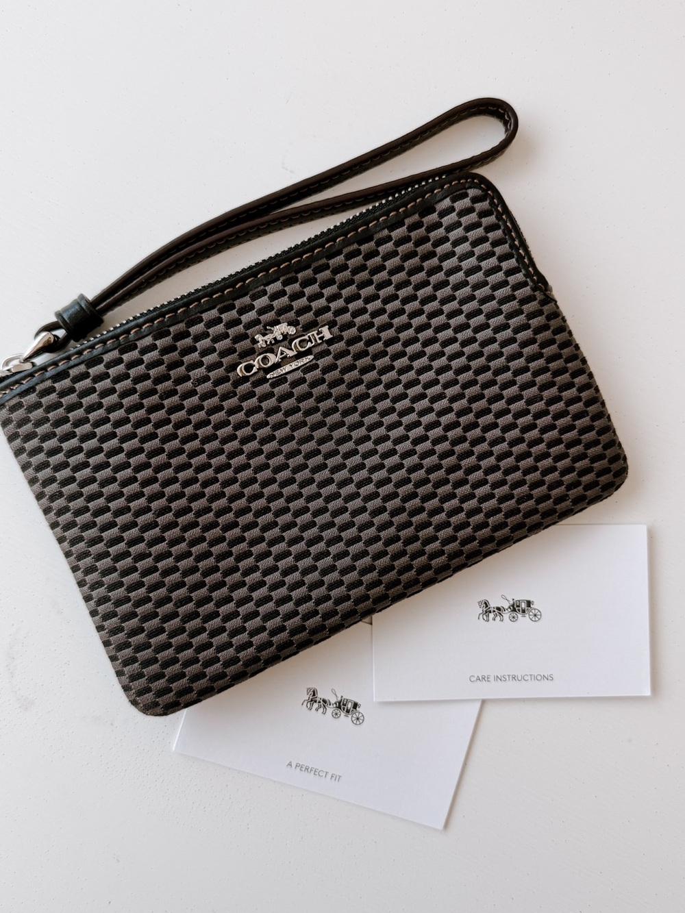 COACH Black & Dark Gray Woven Zip Wristlet